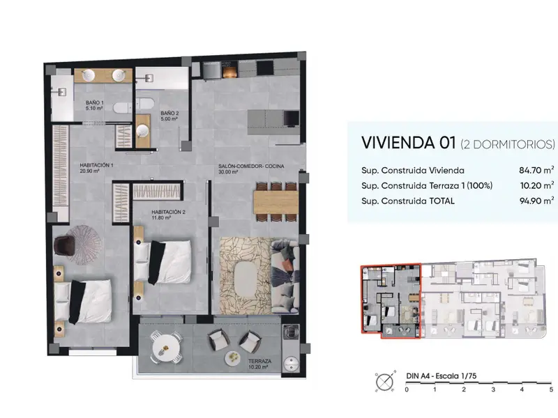Wohnung mit 2 Schlafzimmern in Santa Pola, Costa Blanca — Foto 14 von 15